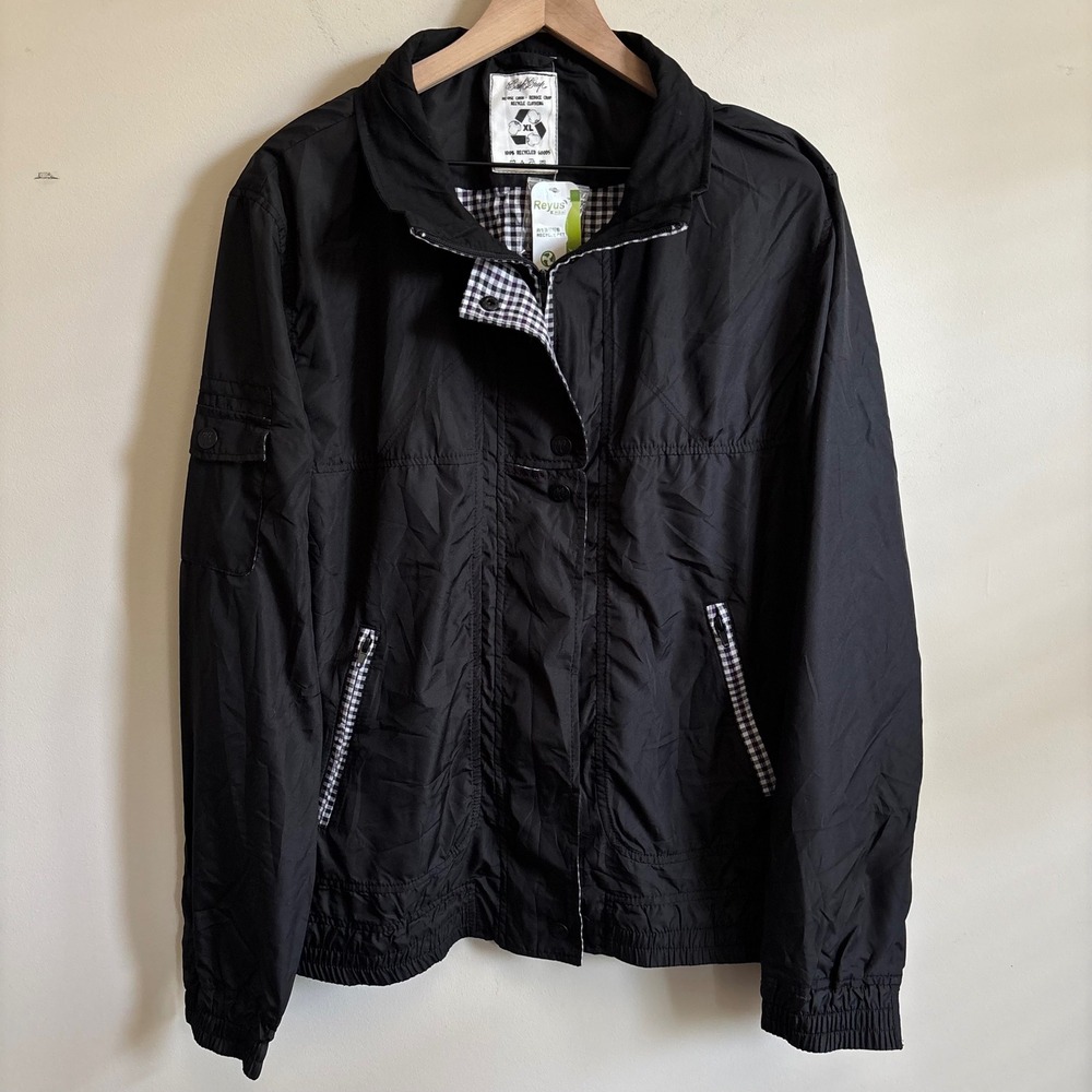Cash Crop Recycled PET Windbreaker Jacket Black Gingham Trim Mens XL
